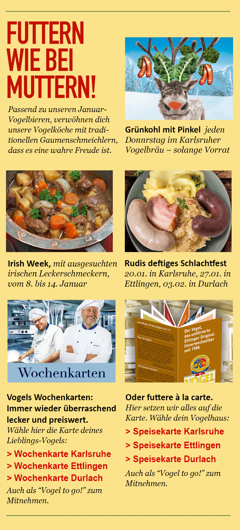 Vogels hausgebraute, unfiltrierte Biere, badische Küche, Biergarten